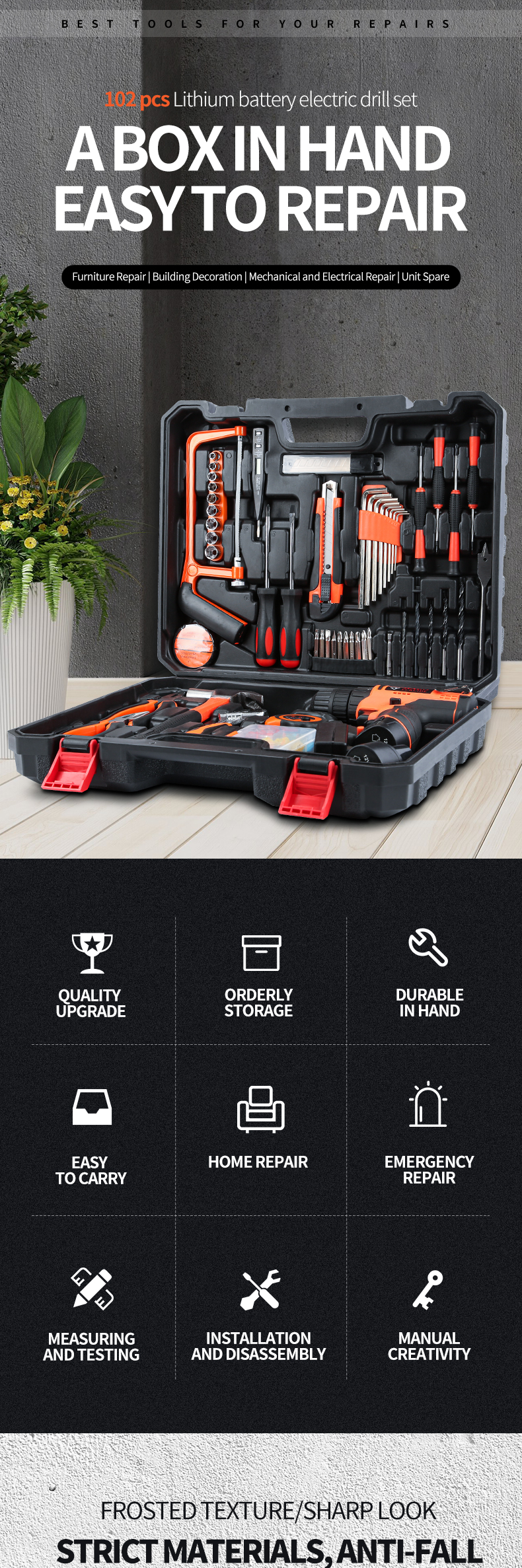 102pcs power tools combo set electric drill power toolkit for woodworking  cordless drill combo sets