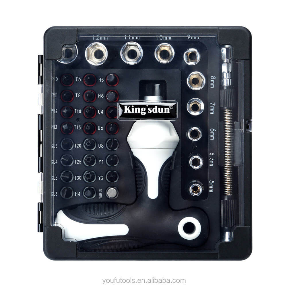Kingsdun 37 in 1 Household Screwdriver Set Non-Slip Electronics Tool Kit with Rachet handle Gamebit screwdriver