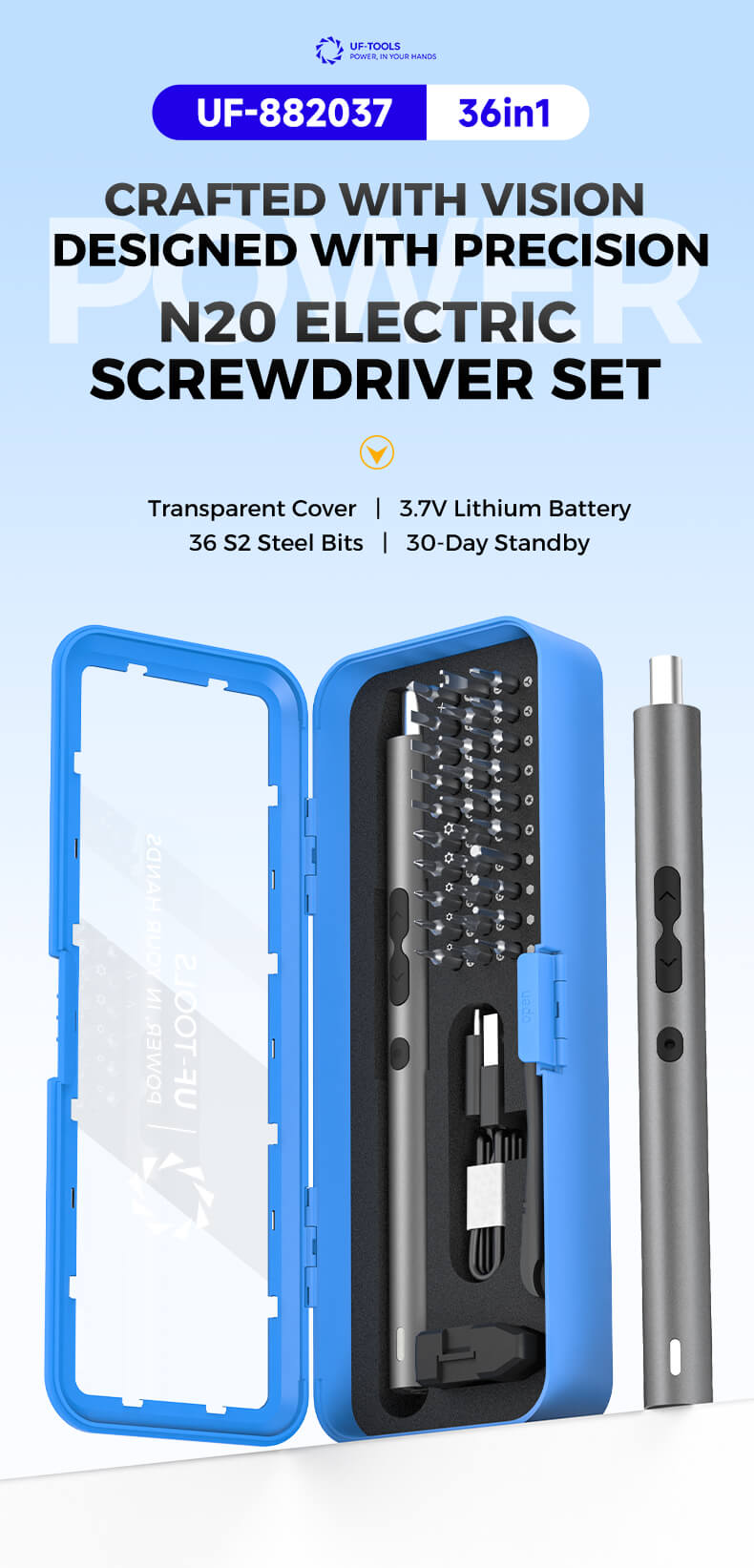 UF-TOOLS UF-882037 36-in-1 Electric Screwdriver Set manufacturer - Transparent Cover