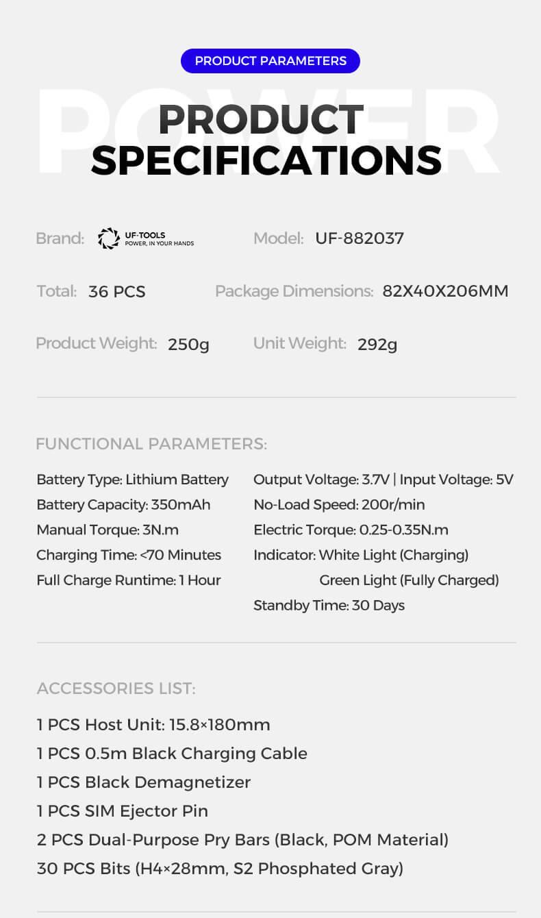 UF-882037 36-in-1 electric screwdriver set manufacturer in China